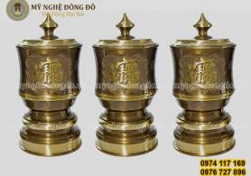 Bộ đài thờ cúng bằng đồng vàng hun mài công nghệ KT 14 cm